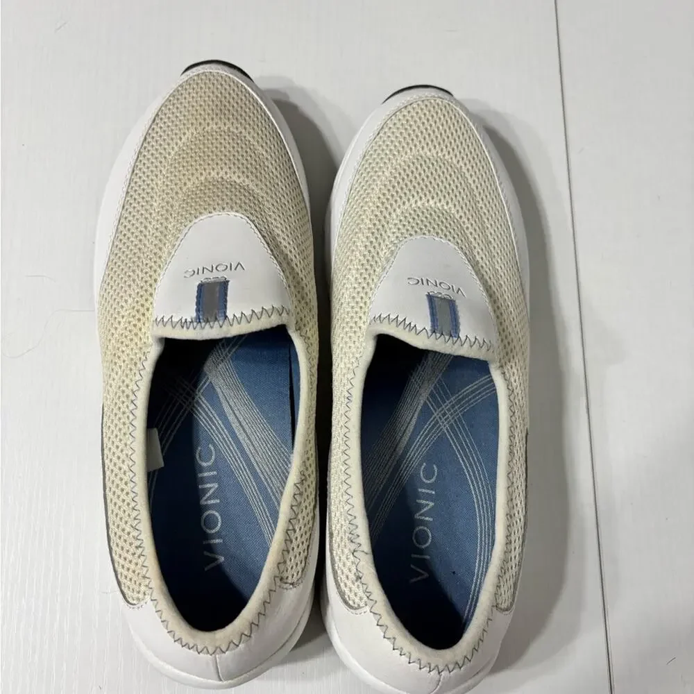 Vionic White and Cream Casual Slip-On Comfort Sneakers Size 9